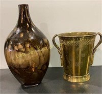 Brass Vase Made in India and Decorative Glass Vase