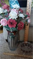Larege MikasaCrystal vase w/ flowers and bowl