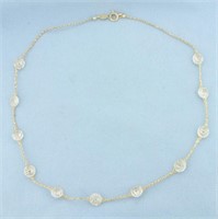 Italian CZ Gemstone Station Necklace in 14k Yellow