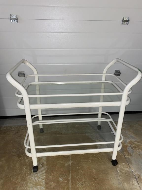 Glass and metal Samonite patio serving cart