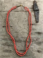 Vintage Bright Orange Beaded Necklace Snap Closure