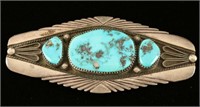 Old Pawn Handmade Turquoise & Silver Brooch