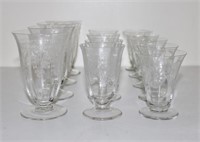 LOT OF CORN FLOWER AND ETCHED GLASSWARE