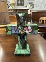 Green stained glass, cross lamp
