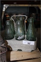 MID-CENTURY COCA COLA CARRIER AND BOTTLES