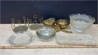 Box of Glass & Brass Items. NO SHIPPING