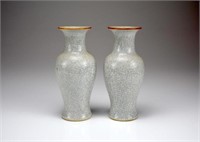 PAIR OF CHINESE GE WARE CRACKLED PORCELAIN VASES
