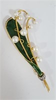 Lily Of The Valley Enameled Brooch, 3.85"