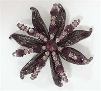 XLarge Purple Flower Brooch With Stones