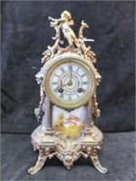 ORNATE FRENCH STYLE HANDPAINTED FIGURAL CLOCK 14"