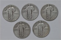 5 Standing Liberty Quarters (26s,26s,29s,28d,28d)