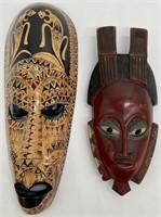 2pc Hand Carved Wood Tribal Masks