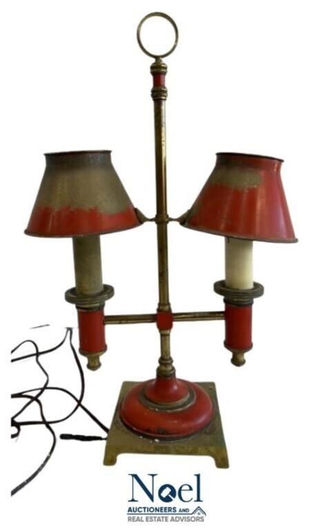 VTG Double Armed Red Metal Tole Lamp