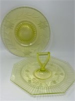 Depression Glass Handled Plate & Platter