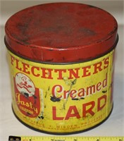 Vtg Flechtner's Creamed Lard Two Pound Tin
