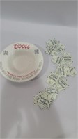 Coors ashtray and 15 tin sheriff political badges