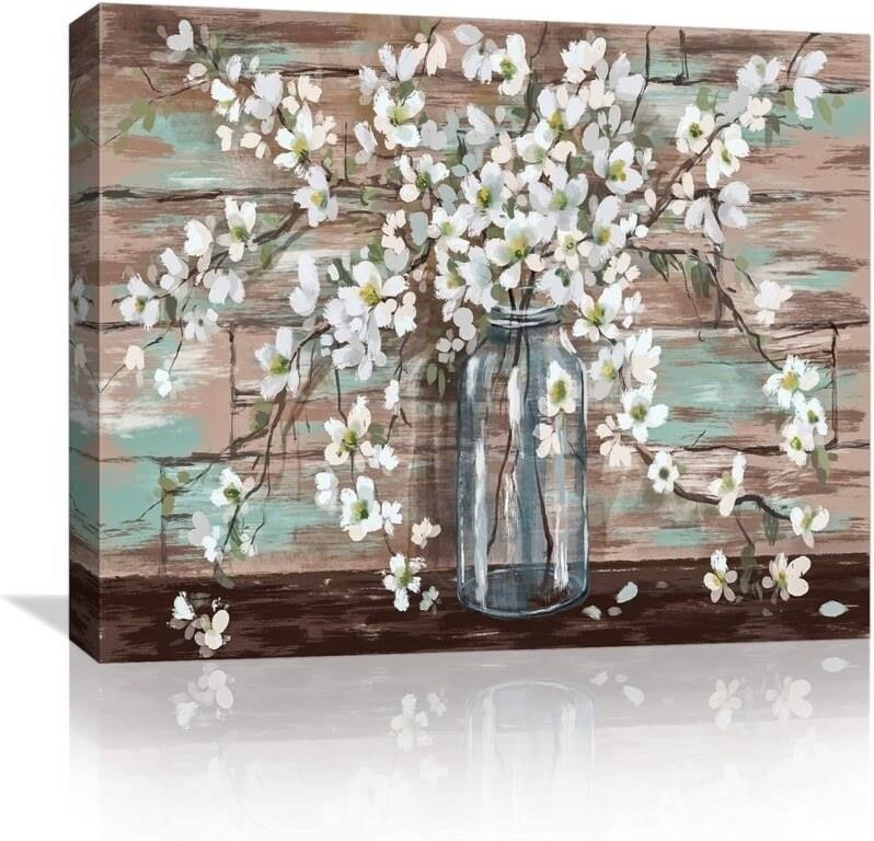 Bathroom Canvas Wall Art Flowers Theme Modern Farm