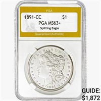 1891-CC Morgan Silver Dollar PGA MS63+ Spitting