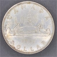 1961 Canada Silver Dollar Canoe Coin