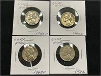 1942, 1943, 1945 & 1945S Silver Jefferson Nickels