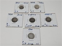 1853 & 1858 US 1/2 DIMES , 1838, 1874, 1888-S,