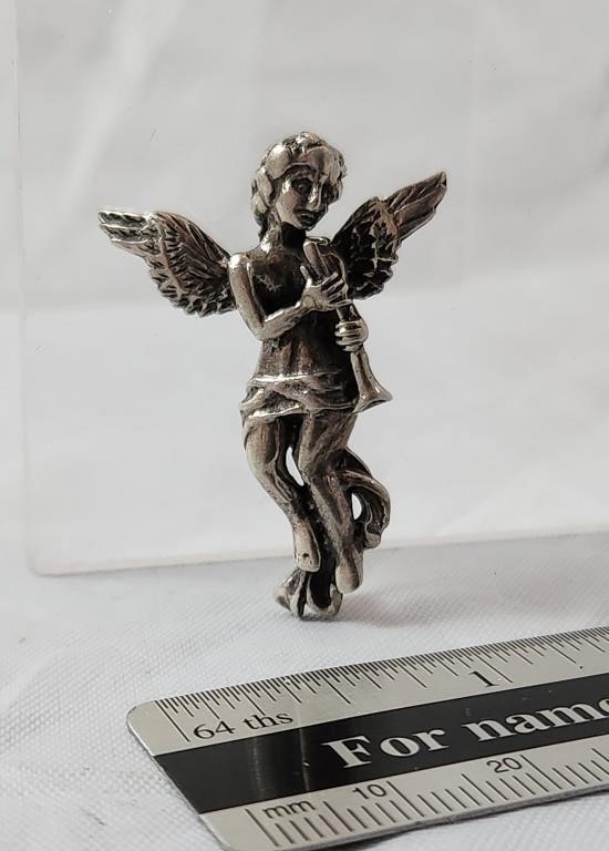 Solid .925 silver angel broach pin 1-1/2"