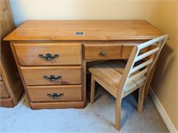 Wooden/Pine Desk With Storage & Chair