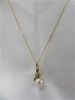 14KT YELLOW GOLD PEARL & DIAMOND PENDANT