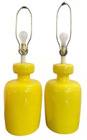 Yellow Mid Century Ceramic Table Lamps, Pair