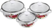 3pcs Enamel Stockpot Set Vintage Ramen Bowl