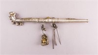 Tibetan Rare Silver Opium Pipe w/ Coins & Buddha
