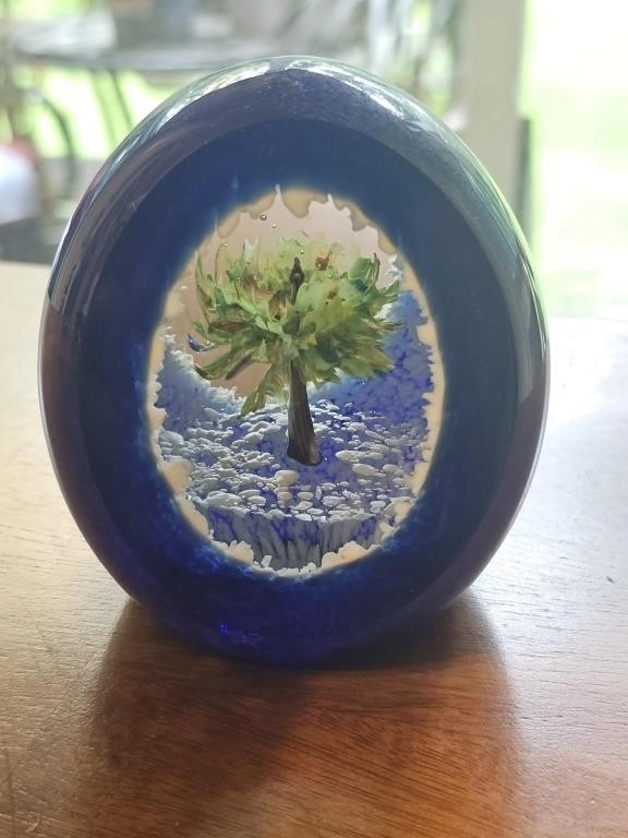 Vintage art Cobalt blue Tree vintage paperweight.