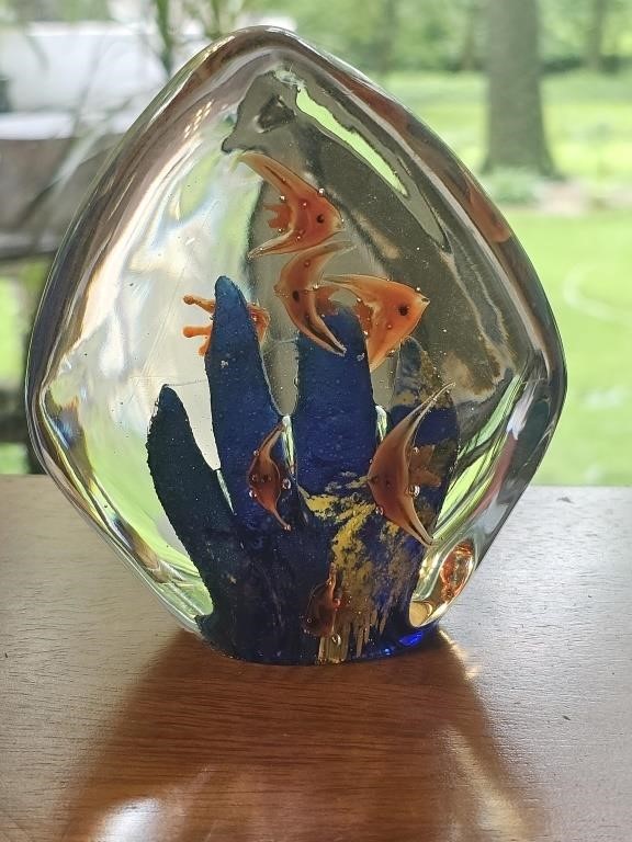 Vintage Solid Art Glass Blown Paperweight Ocean