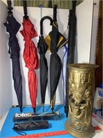 Vintage Brass Umbrella Stand W/umbrellas