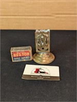 Antique brass match holder w/ Red Top matchbox