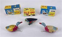 Group of Blue Bird and Swimming Duck Tin Toys