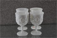 4 Westmoreland Old Quilt Milk Glass Goblets