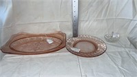 Jeannette pink serving tray and plate & crystal