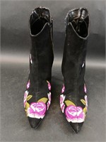 Beverly Feldman Rose Black Suede Ankle Boots