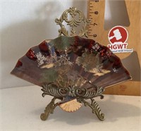 Ardalt ceramic fan dish on brass easel