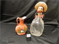 Pitcher-Made in Mexico; Glass Jar w/Sombrero