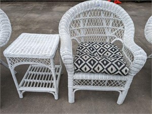 WICKER ARMCHAIR AND SIDE TABLE