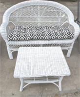 WICKER SOFA AND SIDE TABLE