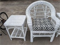 WICKER ARMCHAIR AND SIDE TABLE