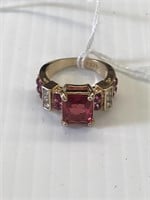 Sterling Silver Ring w/gold overlay w/rubies? & C