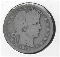 1911 Barber Silver Quarter Dollar