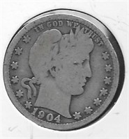 1904 Barber Silver Quarter Dollar
