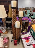 (3) Tall wood stem candle holders
