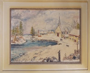 American Naive Winter Landscape, Oil on Canvas