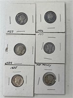 7 Different Date Mercury Silver Dimes
